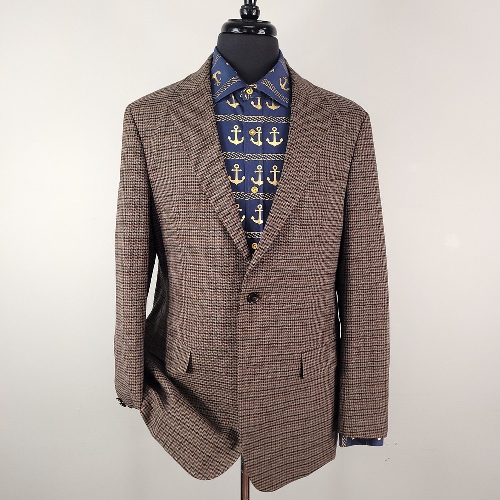Biltmore Sport Coat Blazer Mens 44R Brown Houndstooth Flannel 2 Button Jacket